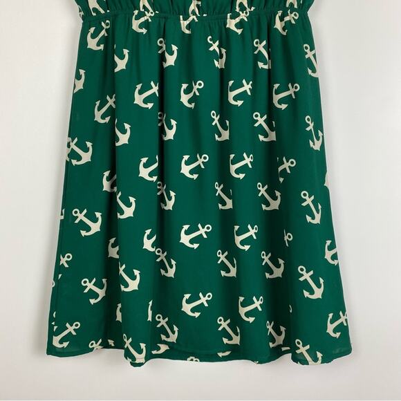 Everly Anchor Dress Green Elastic Waist Women’s Size Small - Picture 11 of 12